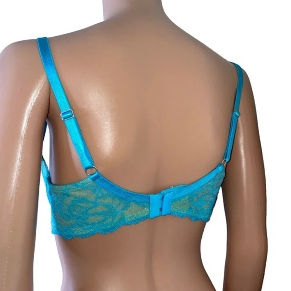 Victoria's Secret green and blue overlay push up bra Bio fit 34D in EUC